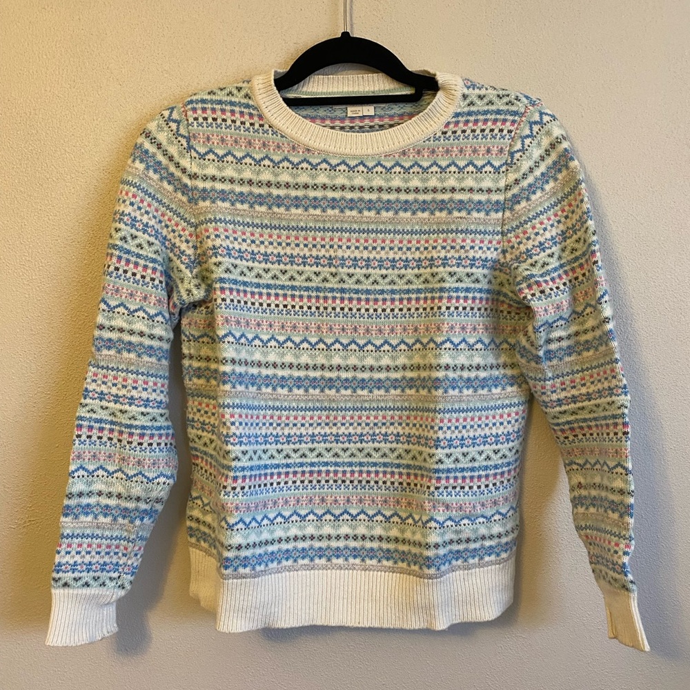 Boden Women’s Louise Blue Multicolor Patterned Crewneck Sweater Small